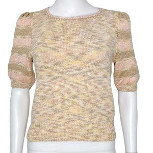 Handmade Marled Knit Puff Sleeve Top Preppy Classic Women's Size S